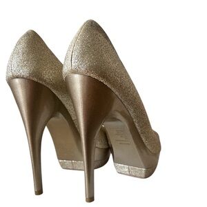 Bakers Gold/Glitter Peep Toe Platform Shoes Size 8.5